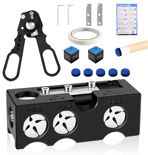 11-in-1 Billiards Pool Cue Tip Shaper, Large and Small Pool Cue Tips Kit, Pool Cue Shaper
