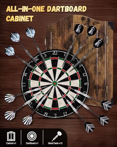 Sisal Dart Board Cabinet Sets, Decorative Dart Boards for Adults [6*Steel Darts] - Wooden Dartboard Cabinet with Integrated Scoreboard for Family Game Rooms - style: RETRO
