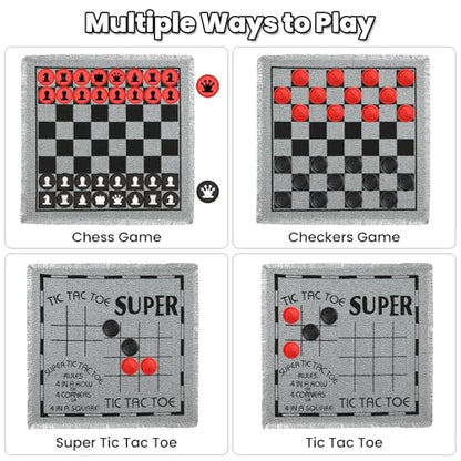 Giant 4 in 1 Chess Set,Jumbo Chess & Giant Checkers & Large Tic Tac Toe, Giant Chess Board Game for Kids Adults,Including 2 Extra Queen,Large Checkers Rug Game Mat, Indoor Outdoor Games Camping Party