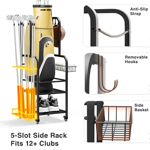 niffgaff Golf Bag Organizer Golfing Storage Stand for Garage Golf Bags Golfing Rack with Wheels Black