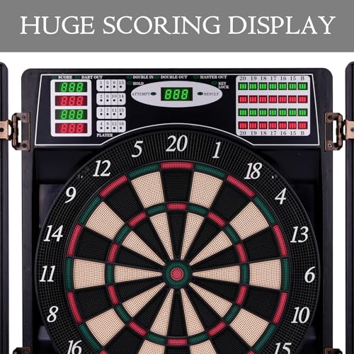 Electronic Dart Board with Cabinet LED Electric Digital Dart Boards for Adults with 12 Soft Tip Darts