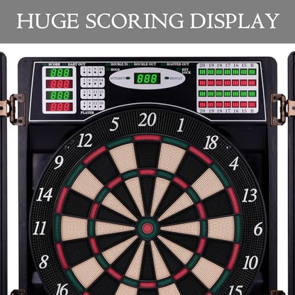 Electronic Dart Board with Cabinet LED Electric Digital Dart Boards for Adults with 12 Soft Tip Darts