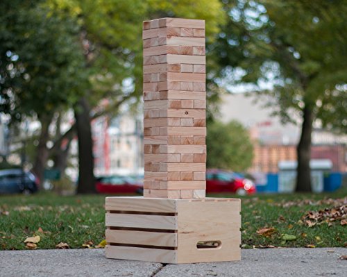 Finely Planed Giant 60-Block Stacking Tower & Wood Crate | Stacks to Over 6ft | Outdoor, Party and Wedding Game