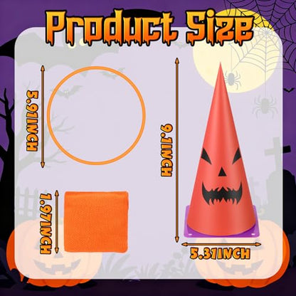 Soulchen 36 Pcs Carnival Games Set 3 in 1 Soft Plastic Cones Cornhole Bean Bags Ring Can Toss Carnival Games Combo for Adults Birthday Party Field Indoor Outdoor Supplies - style: Grimm Pumpkin