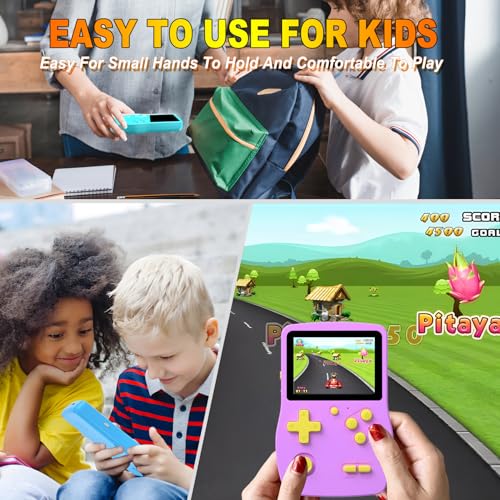 32 Bit Handheld Games for Kids Preloaded 139 Video Games, Portable Video Gaming Player with 3.0" IPS Screen and Rechargeable Battery, Mini Travel Games Electronic Gifts Toys for Boys Girls, Purple - color: Purple