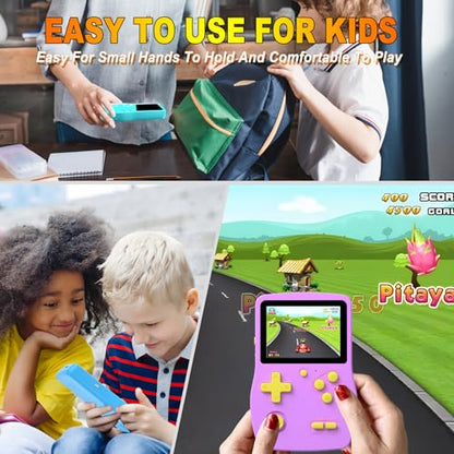 32 Bit Handheld Games for Kids Preloaded 139 Video Games, Portable Video Gaming Player with 3.0" IPS Screen and Rechargeable Battery, Mini Travel Games Electronic Gifts Toys for Boys Girls, Purple - color: Purple