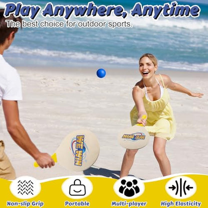 Junkin 4 Pairs Beach Paddle Ball Set Badminton Rackets Funny Paddleball Rackets Game with 8 Racket 4 Paddle Ball 4 Drawstring Bag for Indoor Outdoor Summer Sports Toys Game Backyard Park Camping Yard
