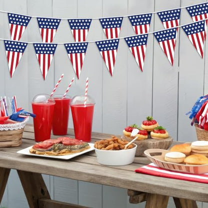 100FT 4th of July Decorations, 60Pcs Pennant Fourth of July Banner, 7.8 x 11.8 Inches Fourth of July American Flags for Outside 4th of July Accessories Independence Day Patriotic Party Parade Decor - style: 4th of July