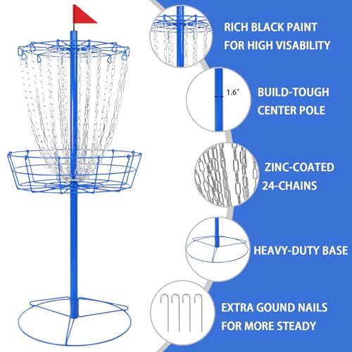Disc Golf Basket - Portable Disc Golf Target with Heavy Duty 24-Chains Come with 6pcs Disc Golf Discs and Carry Bag, Ground Stake -Suitable for Players of All Levels - Multi Color Available - style: Basic-Blue - 6 Pcs
