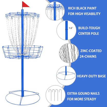 Disc Golf Basket - Portable Disc Golf Target with Heavy Duty 24-Chains Come with 6pcs Disc Golf Discs and Carry Bag, Ground Stake -Suitable for Players of All Levels - Multi Color Available - style: Basic-Blue - 6 Pcs