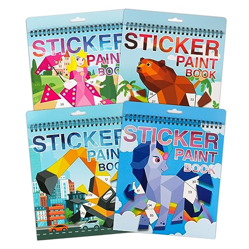 AEAHALY 4 Pack Paint By Sticker for Kids Crafts for Kids Ages 4-8 Sticker By Number Books Boys and Girls Birthday Gifts Party Favor, Travel Toys for Toddlers Learning (Princess+Animal+Horse+Vehicle) - style: Style1-4PCS