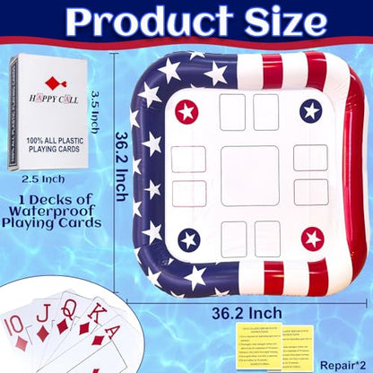 2-4 Players Floating Table for Pool with Waterproof Playing Cards, USA Flag Pool Games for Adults - Inflatable Pool Toys Perfect for Party, Summer Fun, Outdoor Water Toys, USA 250th Anniversary