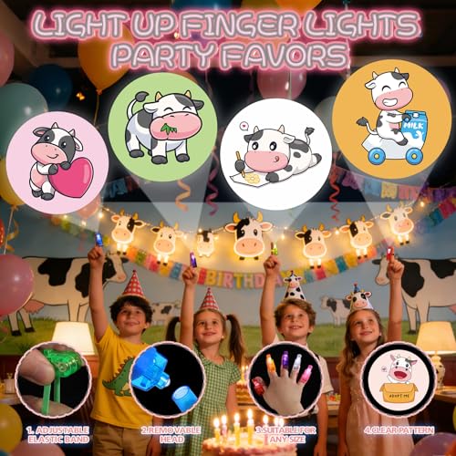 36 Pack Cow Party Favors LED Finger Lights, Glow in The Dark Farm Animal Party Supplies for Kids, Birthday Party Goodie Bag Stuffers, Classroom Treasure Box Rewards - style: Cow