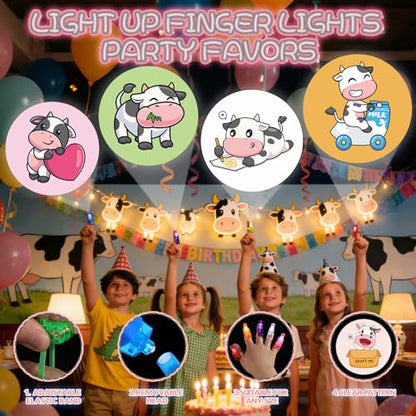 36 Pack Cow Party Favors LED Finger Lights, Glow in The Dark Farm Animal Party Supplies for Kids, Birthday Party Goodie Bag Stuffers, Classroom Treasure Box Rewards - style: Cow