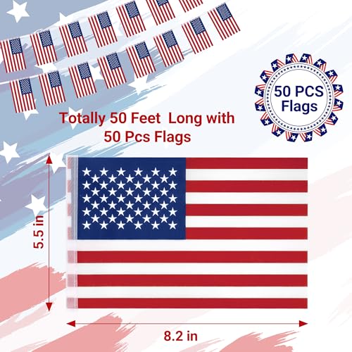 52FT 4th of July Decorations Outdoor, 50 PCS Fourth of July Banner, 5.5 x 8.2 Inches American String Flag Banner for Patriotic Independence Day Fourth of July Accessories Party Home Patio Decor - style: Independence Day