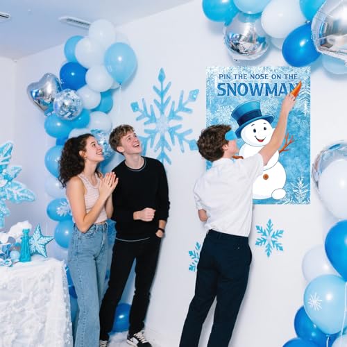 Faccito Pin The Nose On The Snowman Game Winter Party Games Snowman Poster Games with 24 Carrot Nose Stickers 1 Blindfold for Winter Holiday Birthday Party Activities Game Supplies - style: Snowman 2