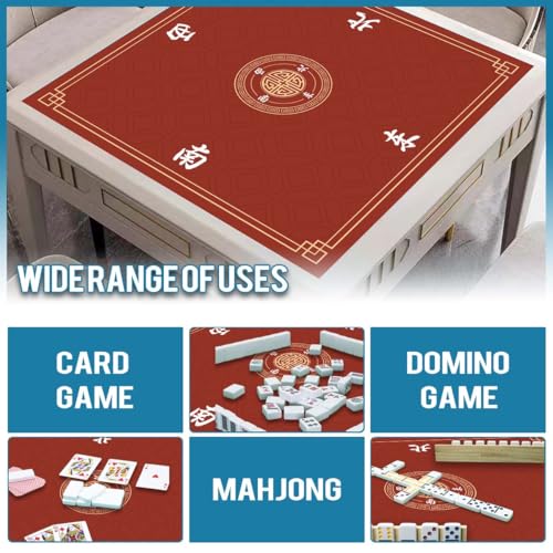 Mahjong Mat, Non-Slip Noise Reducing Game Mat, 31.5 Inch Mahjong Table Mat,Mahjong Mat with Cloth Bag and Carton Storage,Suitable for Mahjong, Dominoes, Solitaire and Other Games. (Red) - color: Red