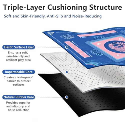Mahjong Mat for Table,CUFURNIX 31.5''x31.5'' Non-Slip & Noise Reduction Mahjong Mat with Rules,Mah Jongg Gift with Carrying Bag for Poker,Board Games,Dominoes,Cards & Tile Games (Blue-Pink) - color: Blue-pink