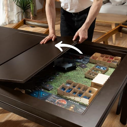 Solid Wood Board Game Coffee Table with Removable Top, 3-in-1 Gaming and Dining Table Includes Play Mat & Detachable Cup Holders, 48" L x 33" W - color: Black Walnut01