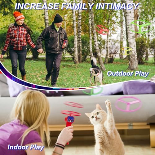 Rechargeable Disc Launcher with 6 Flying Spinners for Outdoor Activities Game White Elephant Gift Fidget Toys (Red) - color: Red