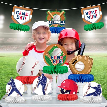 Baseball Party Supplies:Baseball-Themed Honeycomb Centerpiece for Baseball Birthday & Gameday Celebrations - Essential Decorations & Favors - style: Baseball