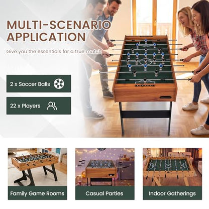 Goplus Folding Foosball Table, 48'' Full Competition Size Soccer Table for Adults Family Night, Game Room, Party - color: Natural