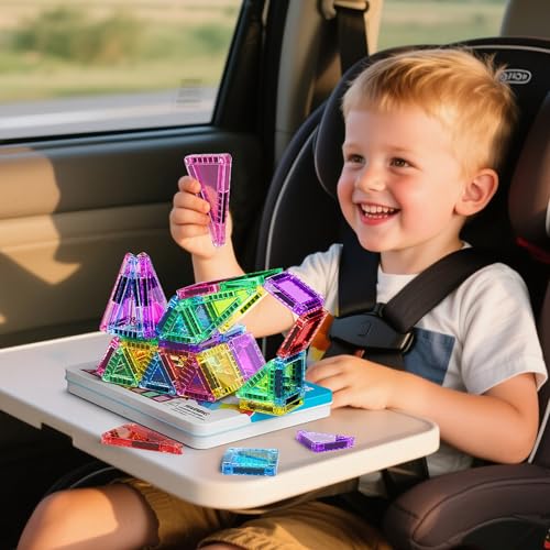40 Pieces Magnetic Tiles for Kids Ages 4-8, Travel Magnetic Building Blocks Set with Iron Box, STEM Outdoor Kids Toys Gift for Boys & Girls 3+ Year Old, Pocket-Sized Classroom Must Haves - style: 40PCS Rainbow