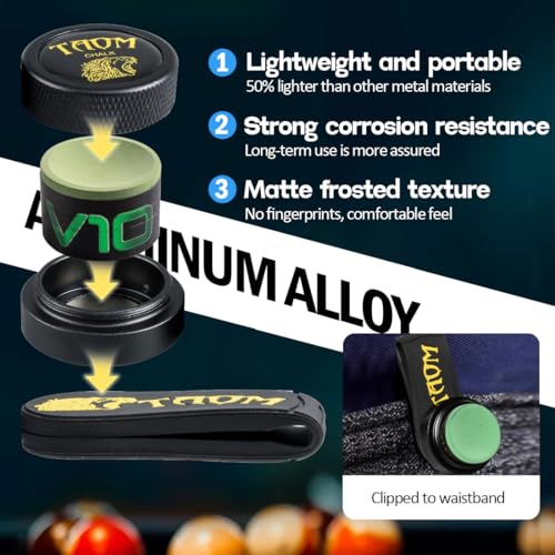 TAOM Upgrade Pool Chalk Holder Round Shaped Practical Tool Billiards Accessories Magnetic Mini Chalk Tip Case Container Round Box Billiards,Cue Tip Tool Scuffer Shaper - color: 1-Gift Set-Black with V10 Green