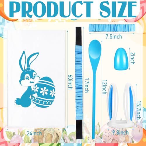 JellyArch 34 Pcs Easter Outdoor Toss Party Games Includes Potato Sack Race Jumping Bags Egg Spoon Race Inflatable Bunny Ring Toss Games Bean Bags Legged Race Bands Game Banner for Easter Hunt Party