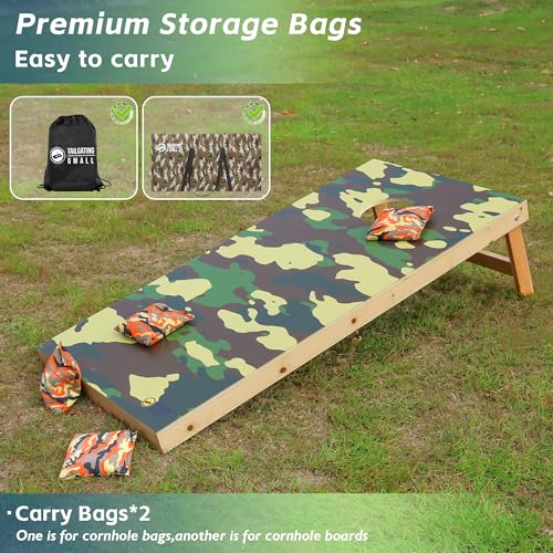 Cornhole Board Set 4FTx2FT Solid Wood Regulation Size Cornhole Set Includes 8 Cornhole Bags for Adults (Camouflage, 4' x 2')