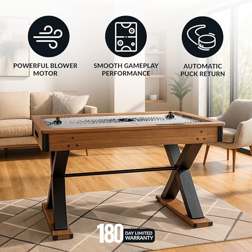Hathaway Fullerton 48-in Air Hockey Table for Adults – Driftwood Finish with Slide Scorers, Pucks, and Strikers – Indoor Game Room Table for Family Fun