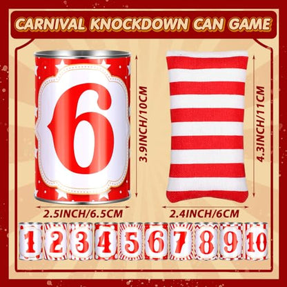 29 Pcs 4 in 1 Carnival Games Set: Bean Bags, Plastic Cones, Carnival Cans, Rings for Adults, Teens, Indoor & Outdoor Games