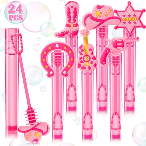Winrayk Western Cowgirl Party Favors, 24Pcs Disco Cowgirl Mini Bubble Wands for Kids Bubbles Bulk with Detachable Topper (6 Styles), Birthday Gift Retro Rodeo Classroom Prizes Easter Goody Bag Stuffer - style: Cowgirl