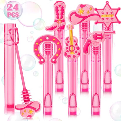 Winrayk Western Cowgirl Party Favors, 24Pcs Disco Cowgirl Mini Bubble Wands for Kids Bubbles Bulk with Detachable Topper (6 Styles), Birthday Gift Retro Rodeo Classroom Prizes Easter Goody Bag Stuffer - style: Cowgirl