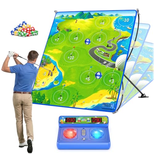 HopeRock Auto Scoring Golf Chipping Game Set, 60" Golf Practice Mat with Electronic Scoring Device, 2 Game Modes, 4-Level Adjustable Stand, Indoor Outdoor Backyard Golf Game for Adults Kids Golf Gifts
