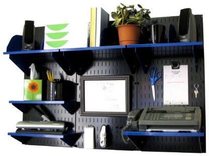 Wall Control Office Wall Mount Desk Storage and Organization Kit, Black/Blue - color: Black/Blue