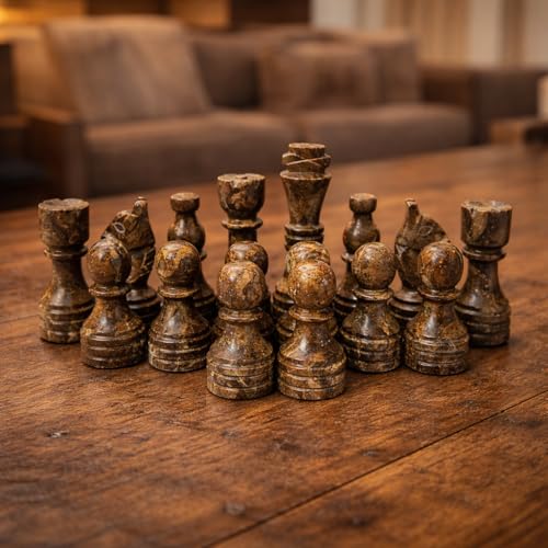 Handcrafted Premium Marble Chess Pieces Set – Elegant 32-Piece Replacement for 12-15 Inch Chess Boards Storage Box (Verona and Grey) - color: Verona and Grey