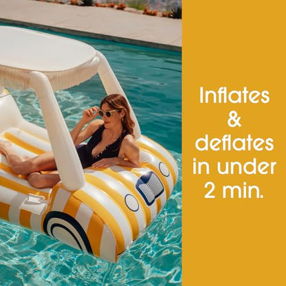 FUNBOY Giant Inflatable Luxury Golf Cart Pool Float, Two Cup Holders, Removable Fringe Shade, Float for Summer Pool Party and Entertainment - color: Yellow, White