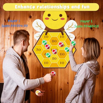 Yquqwn Bee Dart Game for Kids, Cute Bee Toss Game Includes 12 Sticky Balls and Hanging Hook for Birthday Party Games Family Gatherings Indoor Outdoor Activities Gifts