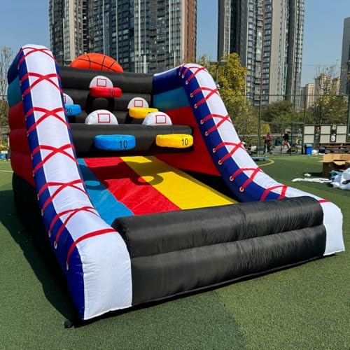 Inflatable Basketball Hoop Shot Inflatable Party Basketball Game | 10' L x 13' W x 10' H | with 5 Hoops, 4 Balls, Air Blower, Stakes for Birthday Parties, Lawn Games, School Events