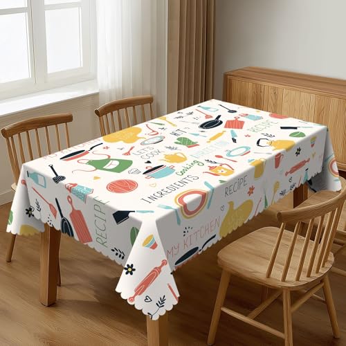 Kitchen Print Table Cloths Decorative for Dining Room, Cookware Pattern Washable Tablecloth for Home, Restaurant, Outdoor Party Table Cover 54x72 Inch - color: Multi Color