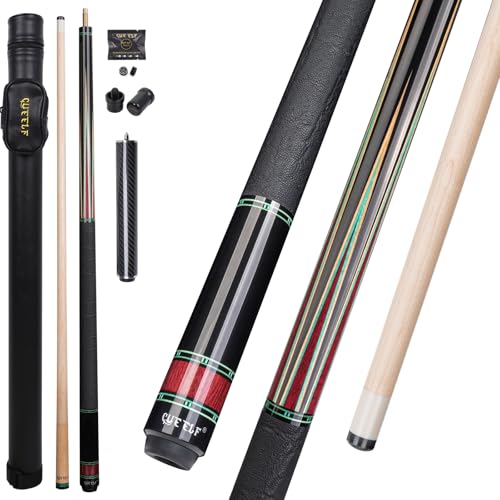 CUEELF Professional Pool Cue Stick – Handmade, Low Deflection | Solid Brass Joint Low Deflection Shaft 12.5mm Pro Tip & Inlay Ring Leather Non-Slip Wrap Precision Balanced - color: CJ-SH-10