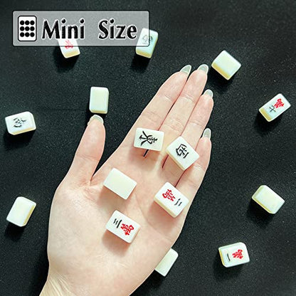 drizzle White Travel Mini Mahjong Set 20mm with Instructions - Portable 146 Tiles - for Beginners with 4PCS Racks 2 Pounds - Chinese Mah-Jong Game 麻将 - size: White