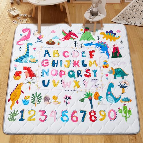 Baby Play Mat - Thicken 50x50 Inch Soft Foam Crawling Mat for Playpen & Floor, Non-Slip Waterproof Playmats for Infants & Toddlers, Portable Foldable & Machine Washable, Dinosaur & Letters - size: 50" X 50"