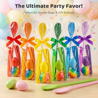 LovesTown 24PCS Egg Spoon Race Game Set for Field Day Games Party Favors, Relay Race Wooden Egg Balance Carnival Game for Kids & Family Activity Holiday Hunt Limbo Survivor Outdoor Lawn Games