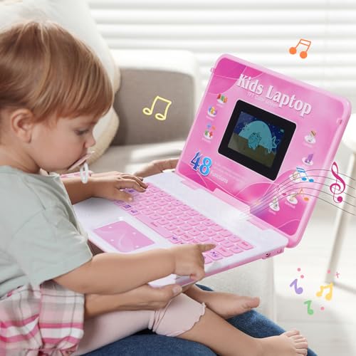 Kids Laptop, Educational Color Screen Laptop with 48 Learning Modes, Laptop for Kids Ages 5+ - style: PINK