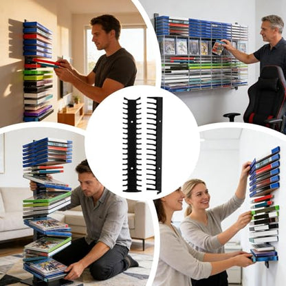 Video Game Storage Stand - Wall Mount Rack, Heavy Duty Metal Holder, Metal Wall Mounted Game Case Holder | Gamecase Organizer for Living Room Bedroom Office Equipment Bar Station Home Entertainment