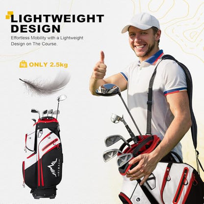 uniHimal Golf Cart Bag, 15 Way Organizer Divider Top with Handles and Rain Cover - color: Black-White