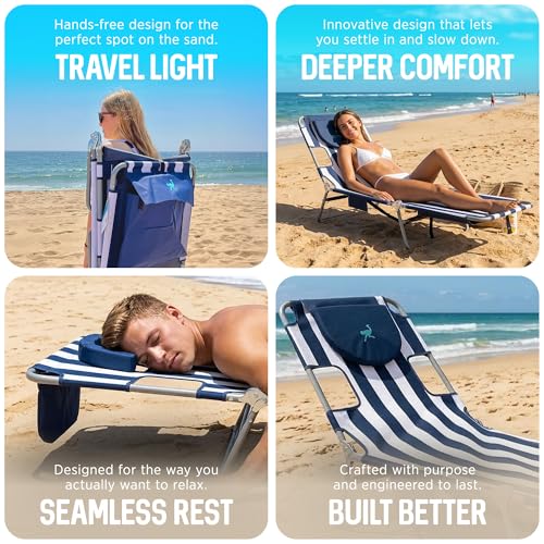 Ostrich the Backpack Chaise Lounge, Folding & Reclining Outdoor Beach Chaise Lounger Chair for Lawn, Pool, Patio, Garden, and Yard, Blue Stripe - color: Striped, style: Backpack Chaise