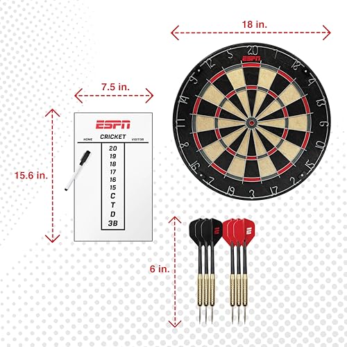 ESPN Dart Board Includes 6 Steel Tip Darts, Bristle Dartboard for Game Room